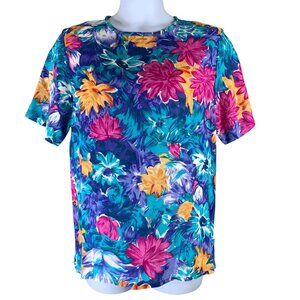 Vintage Floral Top Size 12 American Collection Multicolor Short Sleeved Blouse